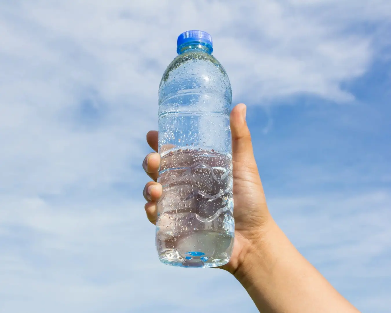 A person holding onto a bottle of water